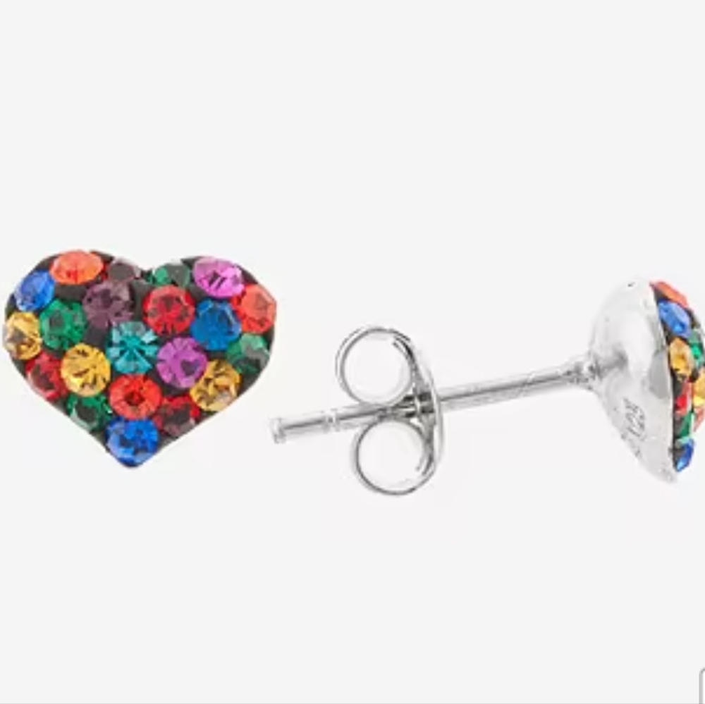 Silver Treasures Crystal Sterling Silver Heart Stud Earrings